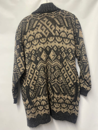 Vintage St Michael Brown Geometric Chunky Knitted Cardigan Medium