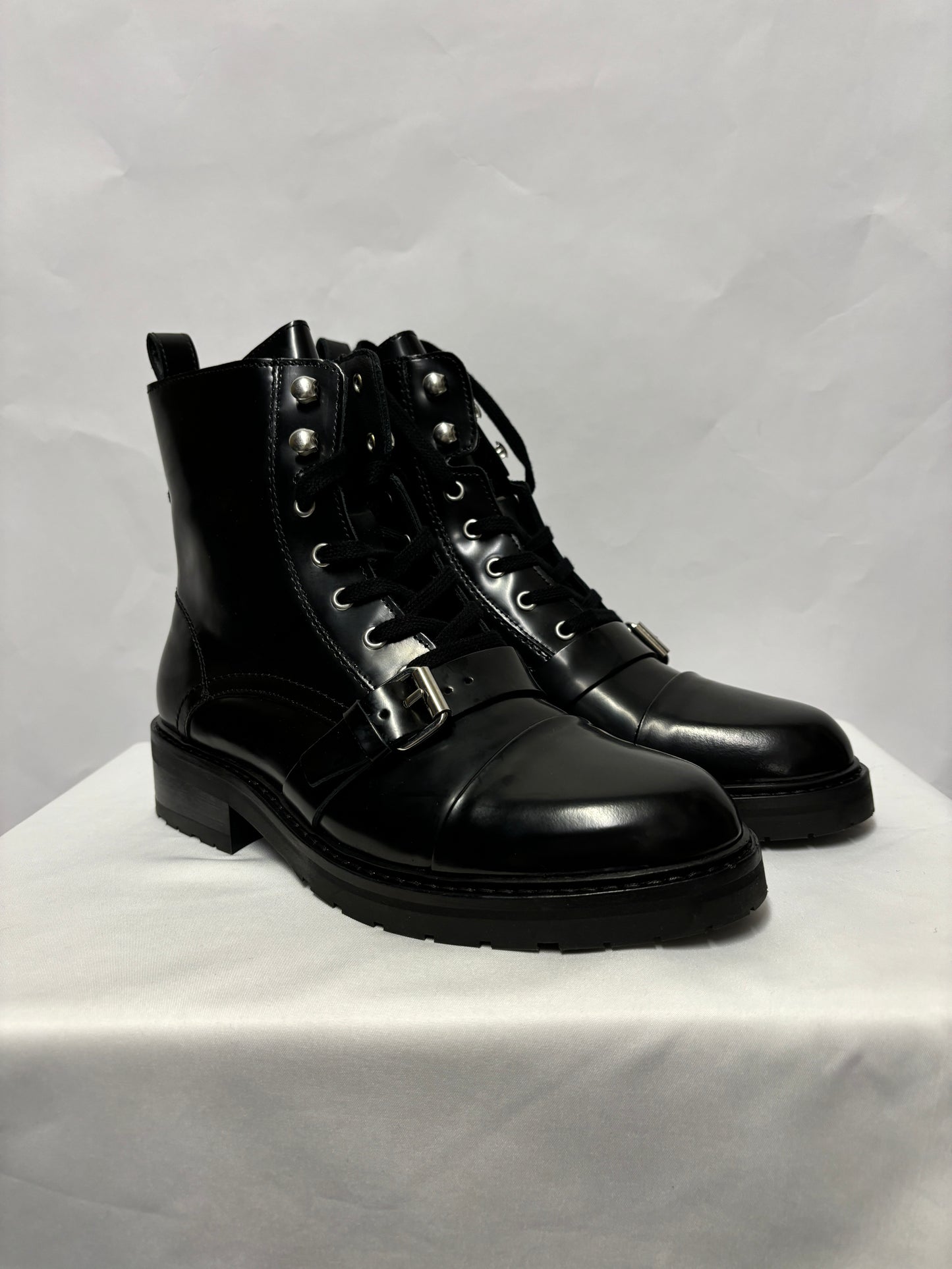 All Saints Black Leather Donita Biker Boot 7 BNIB