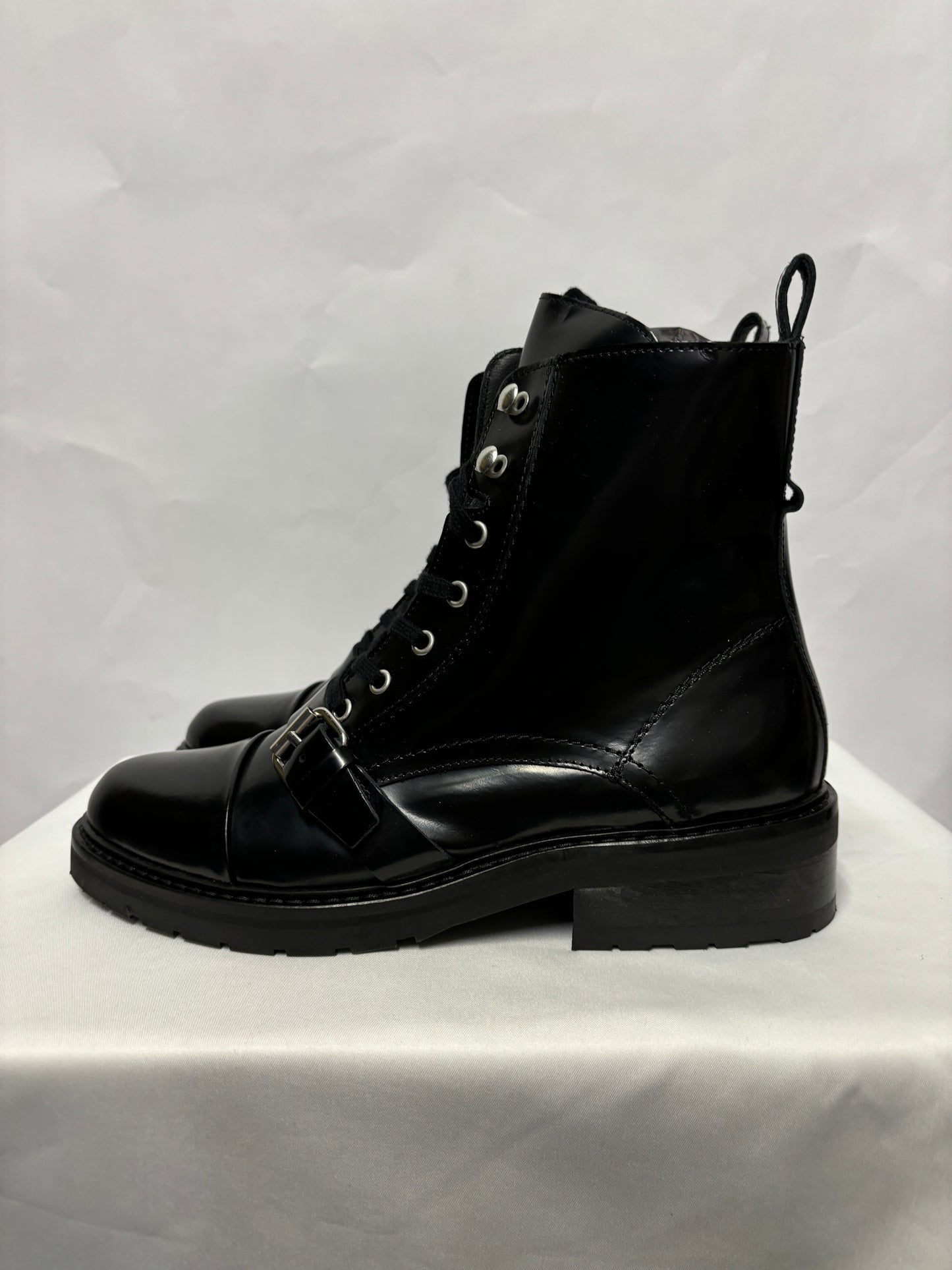 All Saints Black Leather Donita Biker Boot 7 BNIB