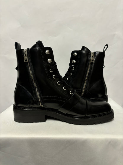 All Saints Black Leather Donita Biker Boot 7 BNIB