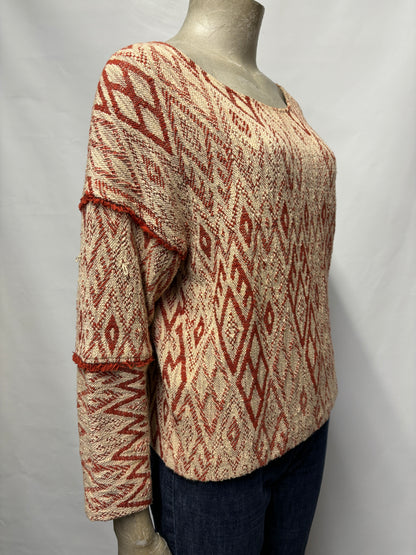 Ba&sh Red and Cream Geometric Jumper Medium