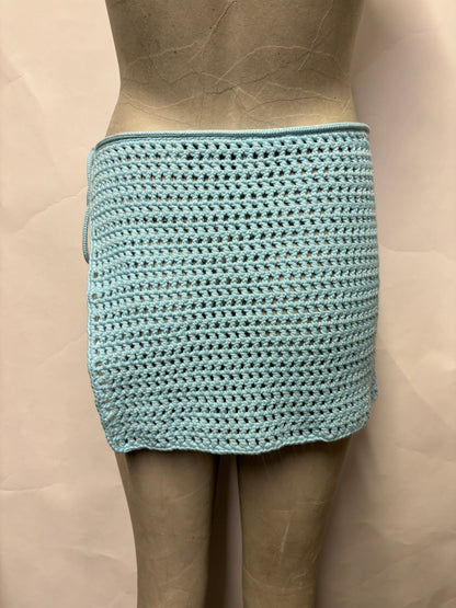 Burberry Blue Crochet Beach Wrap Skirt Small