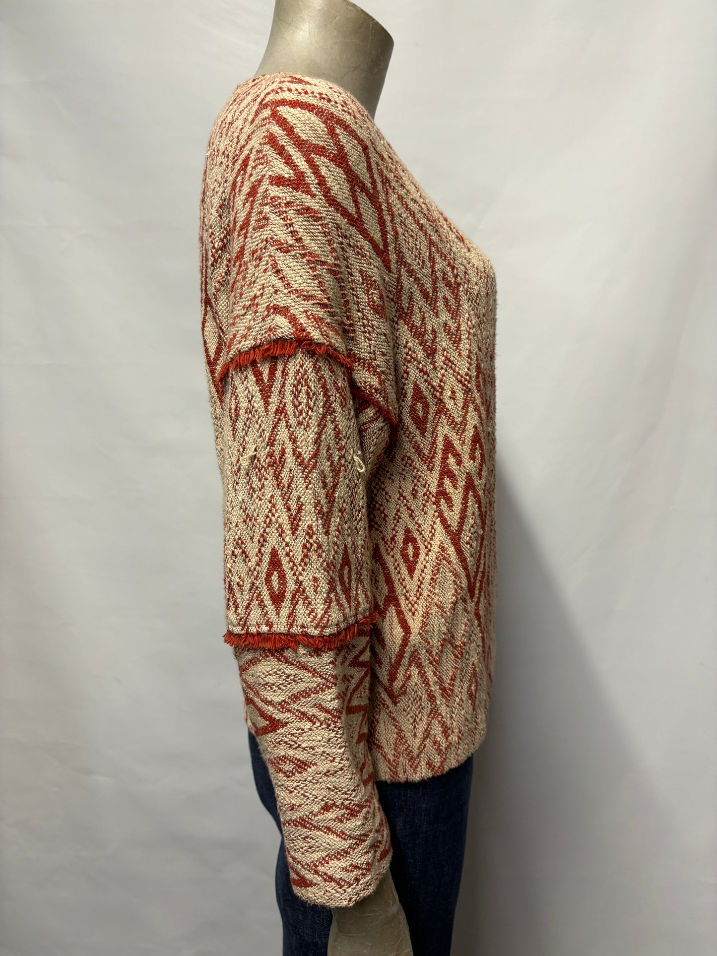 Ba&sh Red and Cream Geometric Jumper Medium