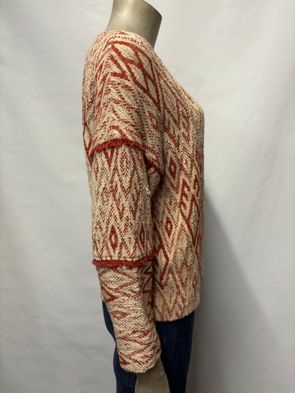 Ba&sh Red and Cream Geometric Jumper Medium