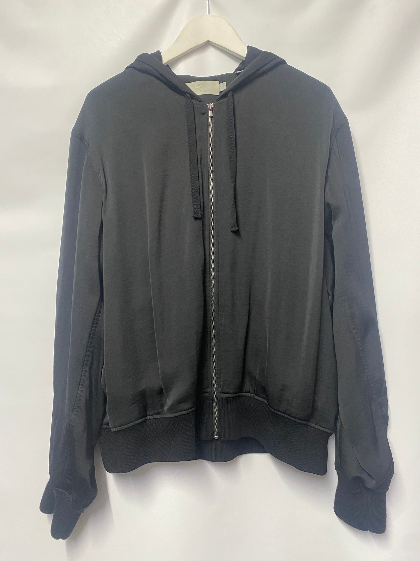 Vince Black Satin Zipped Hoodie Large