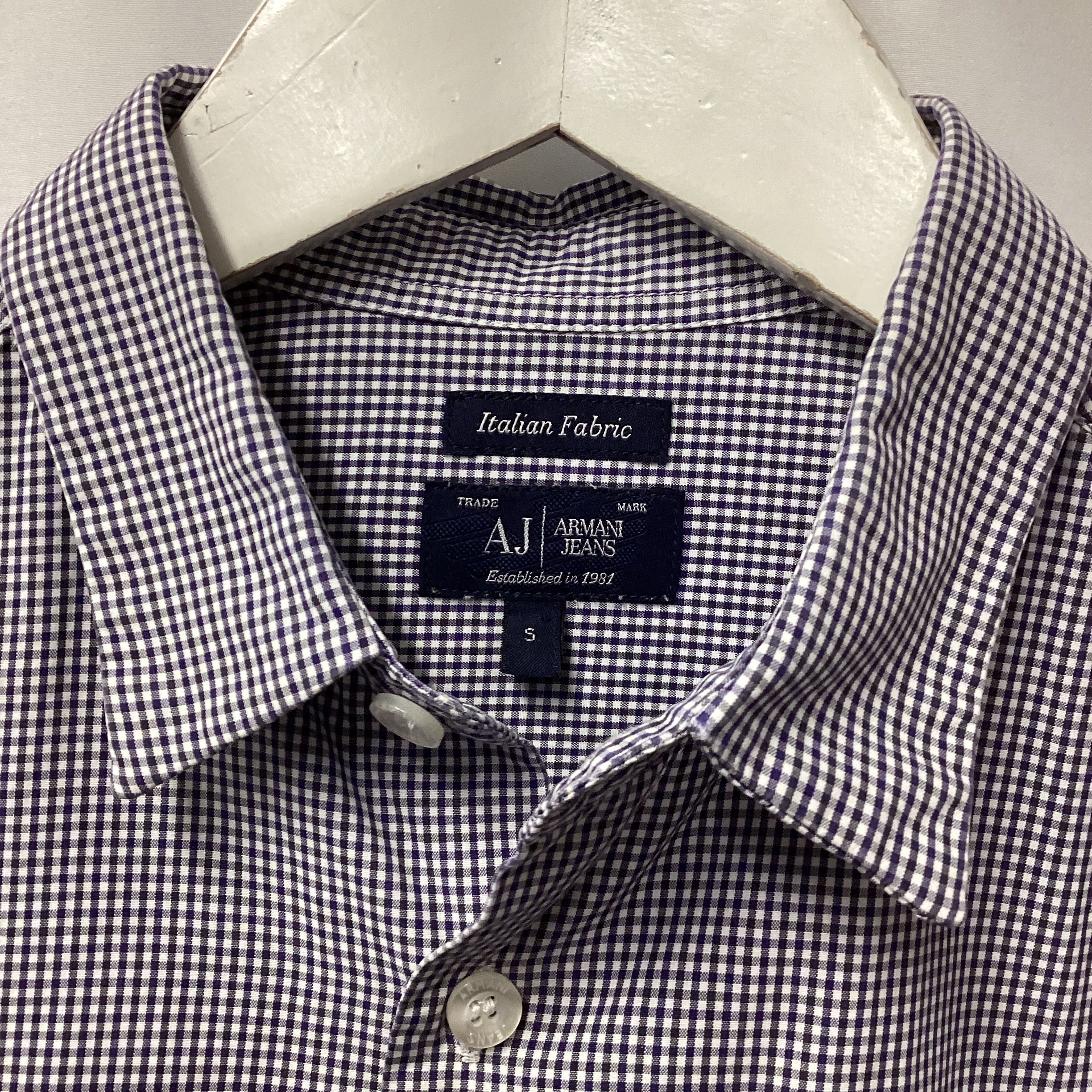 Armani Jeans Navy Cotton Button Down Gingham Slim Fit Shirt Small