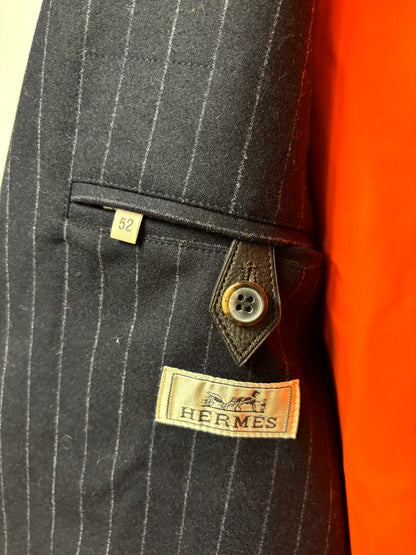 Hermes Navy Wool Pinstripe Blazer with Orange Lining 52