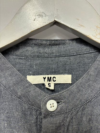 YMC Blue Cotton Grandad Collar Shirt Small