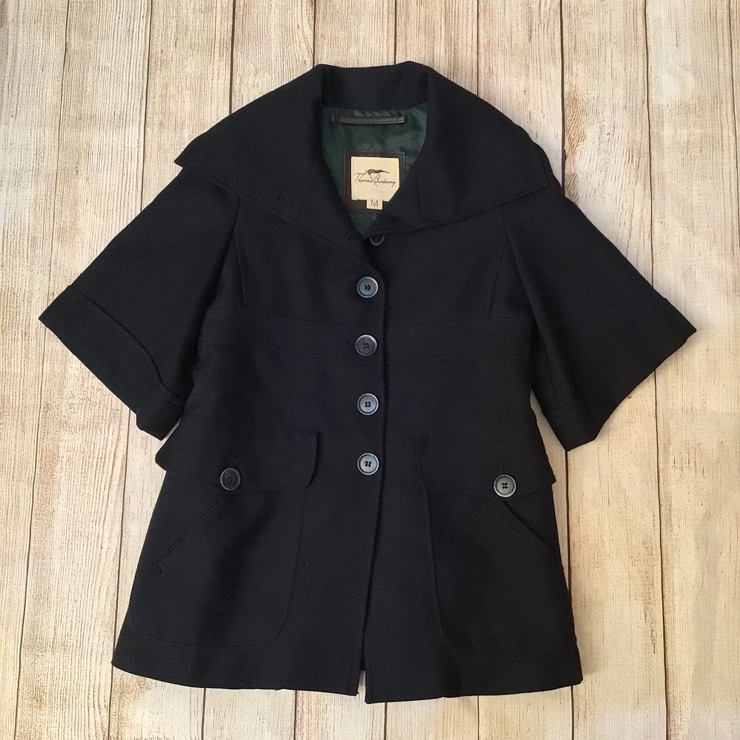 Thomas Burberry Navy Blue Short Sleeve Coat Size M