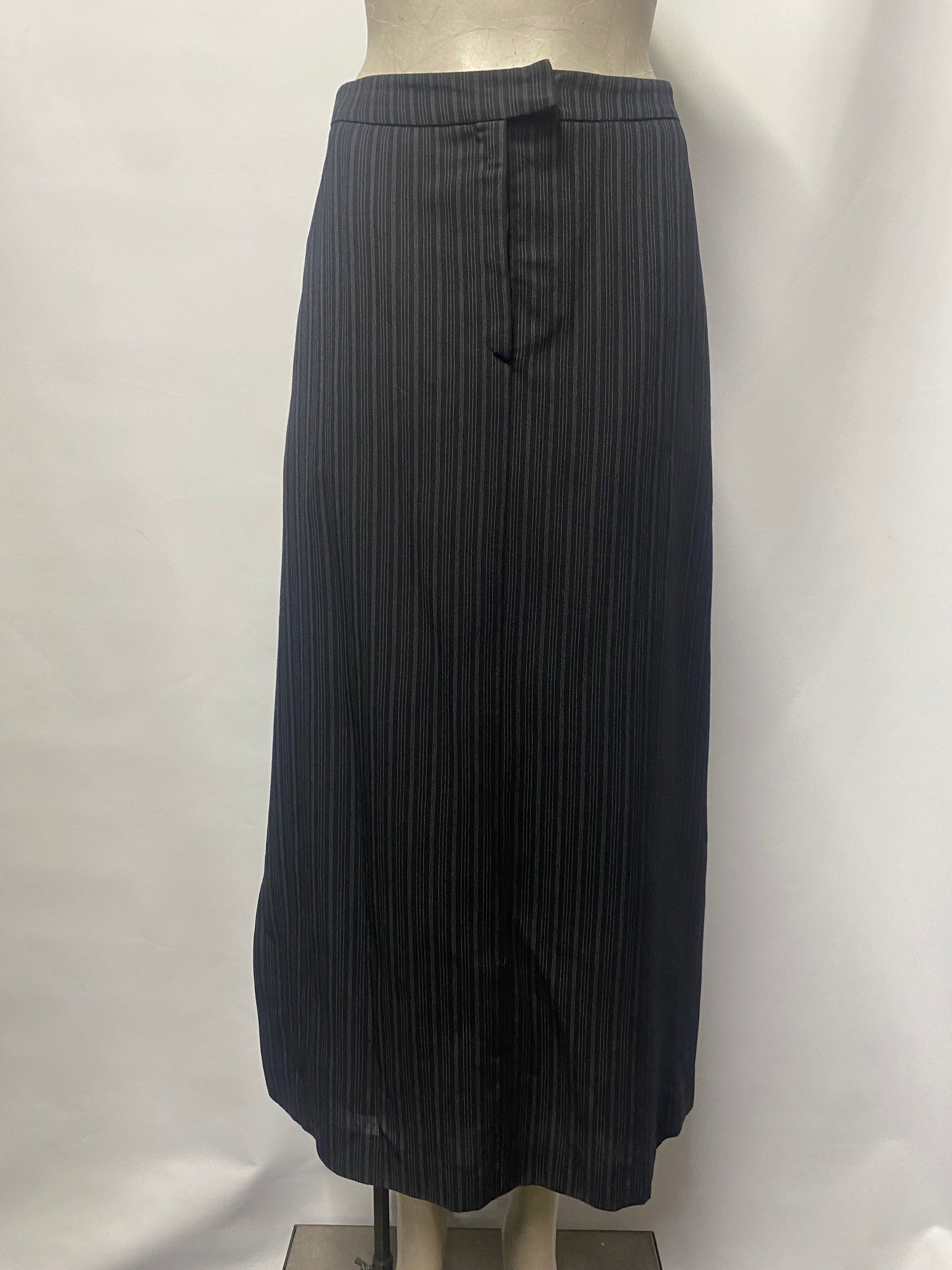 Vintage MaxMara Black Wool Blend Striped Maxi Skirt 10