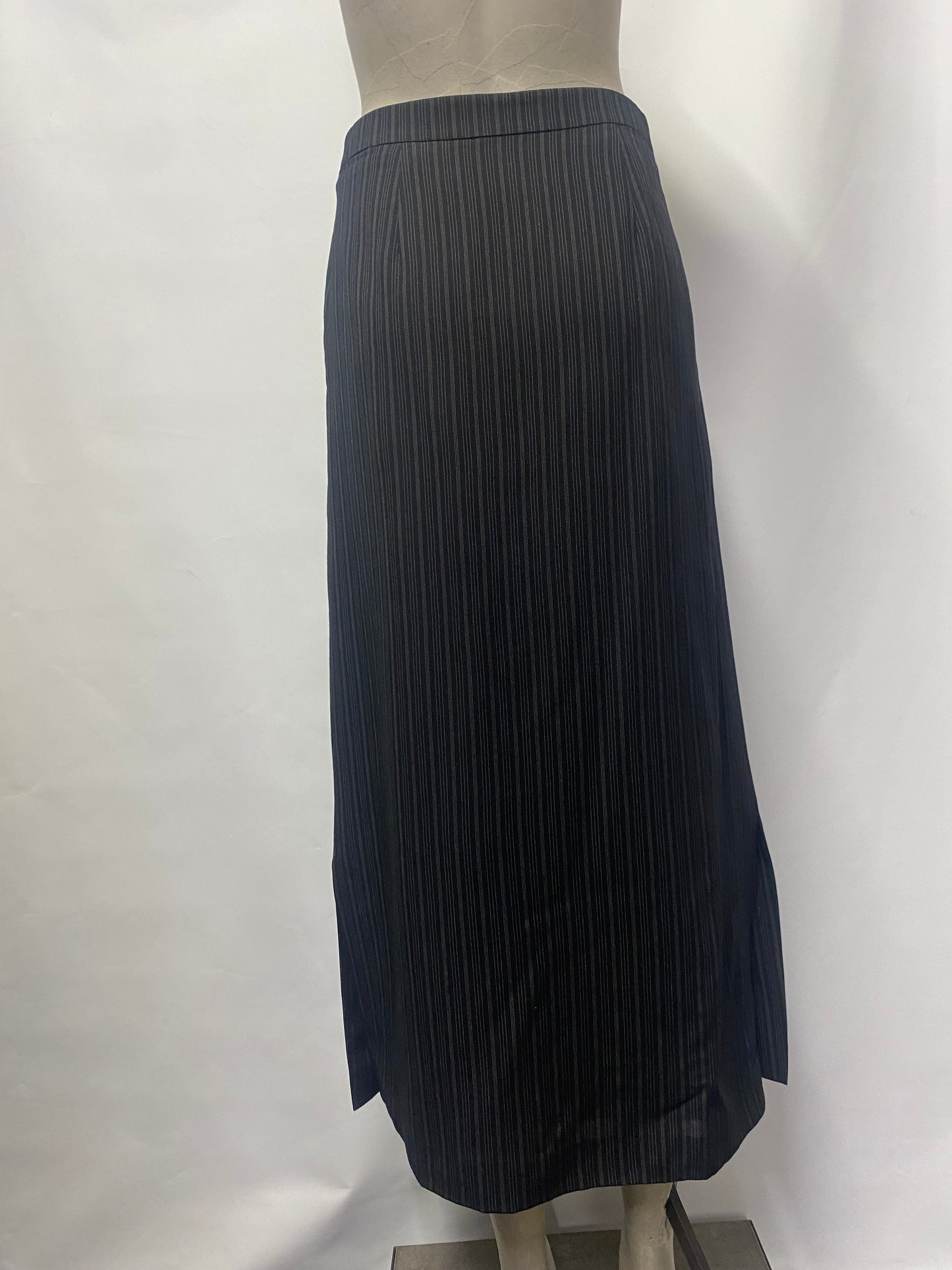 Vintage MaxMara Black Wool Blend Striped Maxi Skirt 10