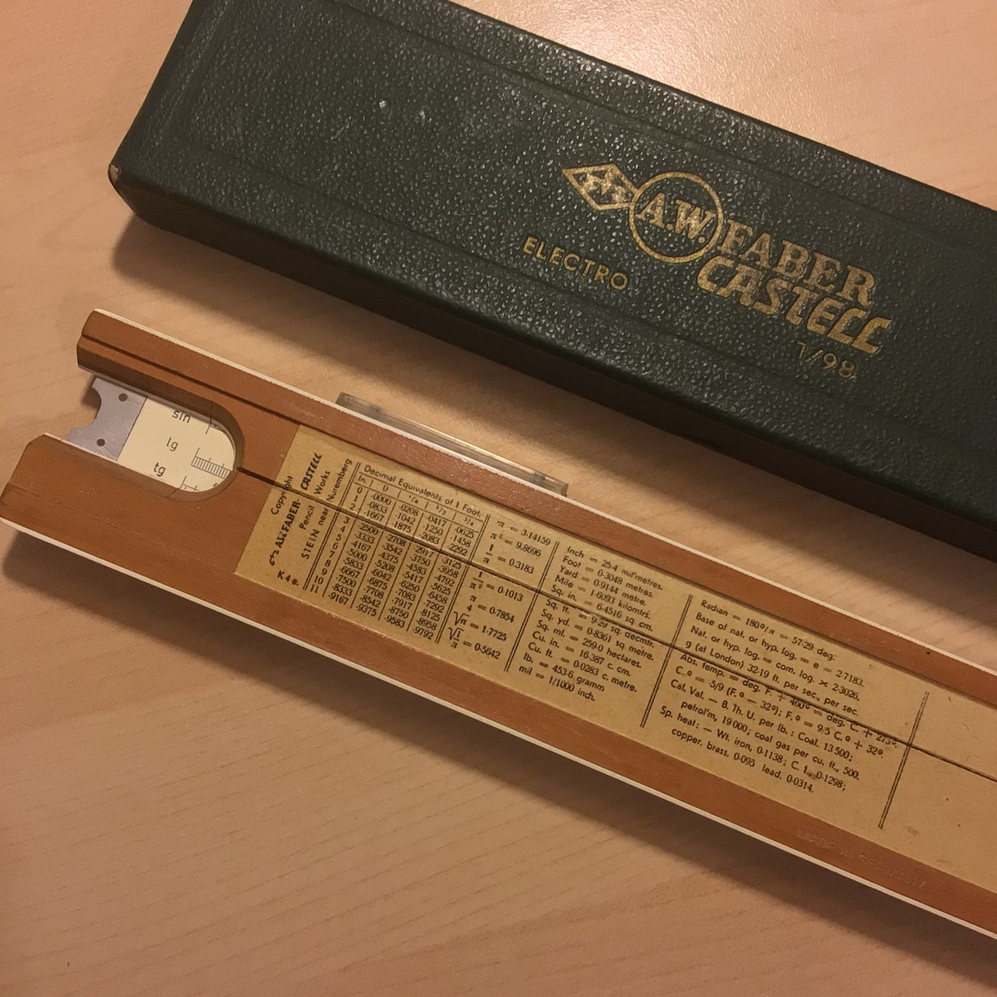 Vintage AW Faber Castell Elektro 1/98 Slide Ruler 1950