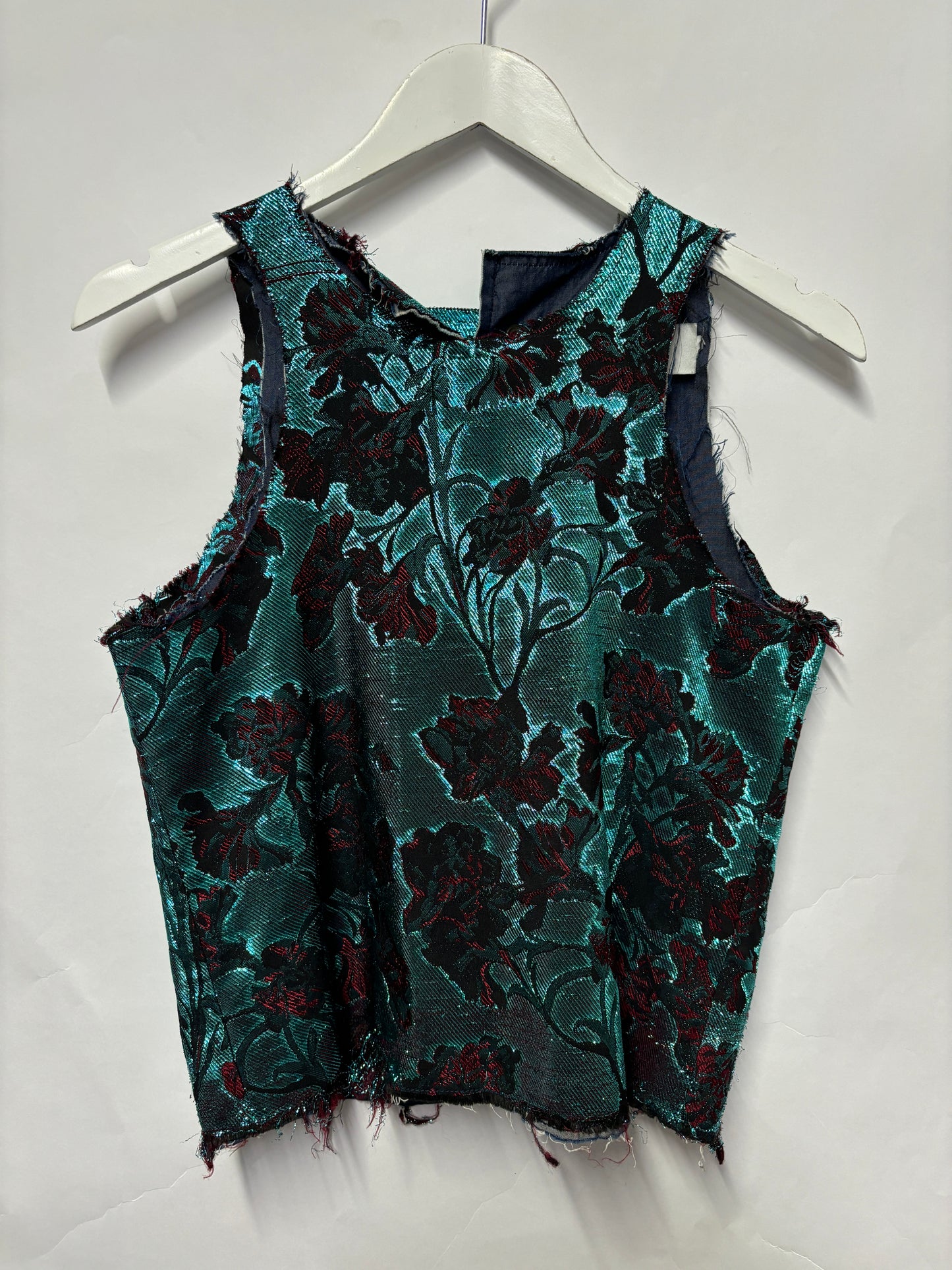 Marques Almeida Blue Brocade Raw Hem Vest Top s/m