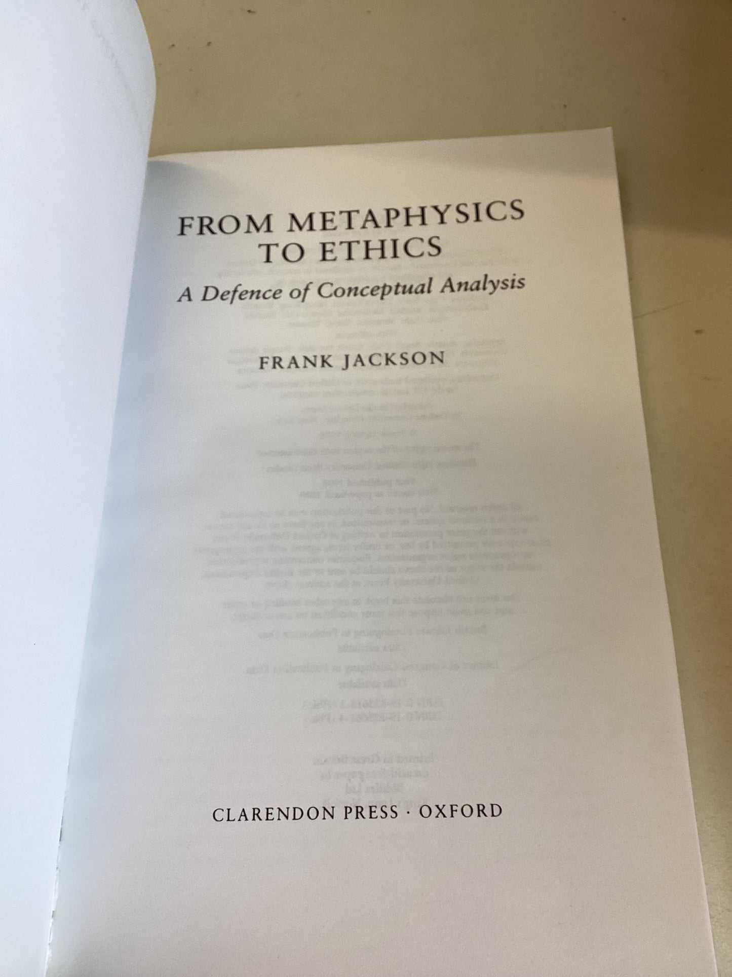 From Metaphysics to Ethics A Defence of Conceptual Analysis Frank Jackson