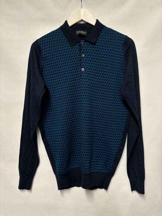 John Smedley Navy Merino Wool Knitted Shirt S