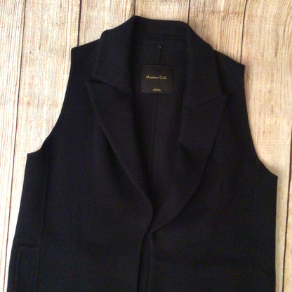 Massimo Dutti Navy Blue Long Waistcoat Cardigan w/Pockets Size M