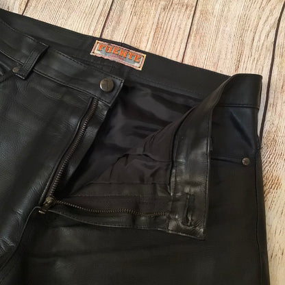 Fuente Black Leather Trousers Size W32 (approx.)
