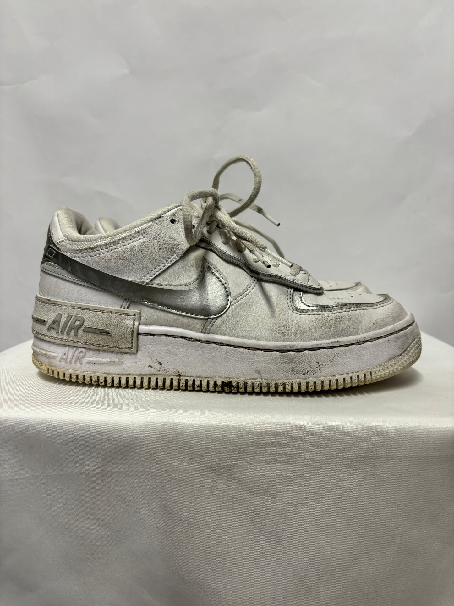 Nike Air Force 1 White Pure Metallic Silver Low Shadow Trainers 5