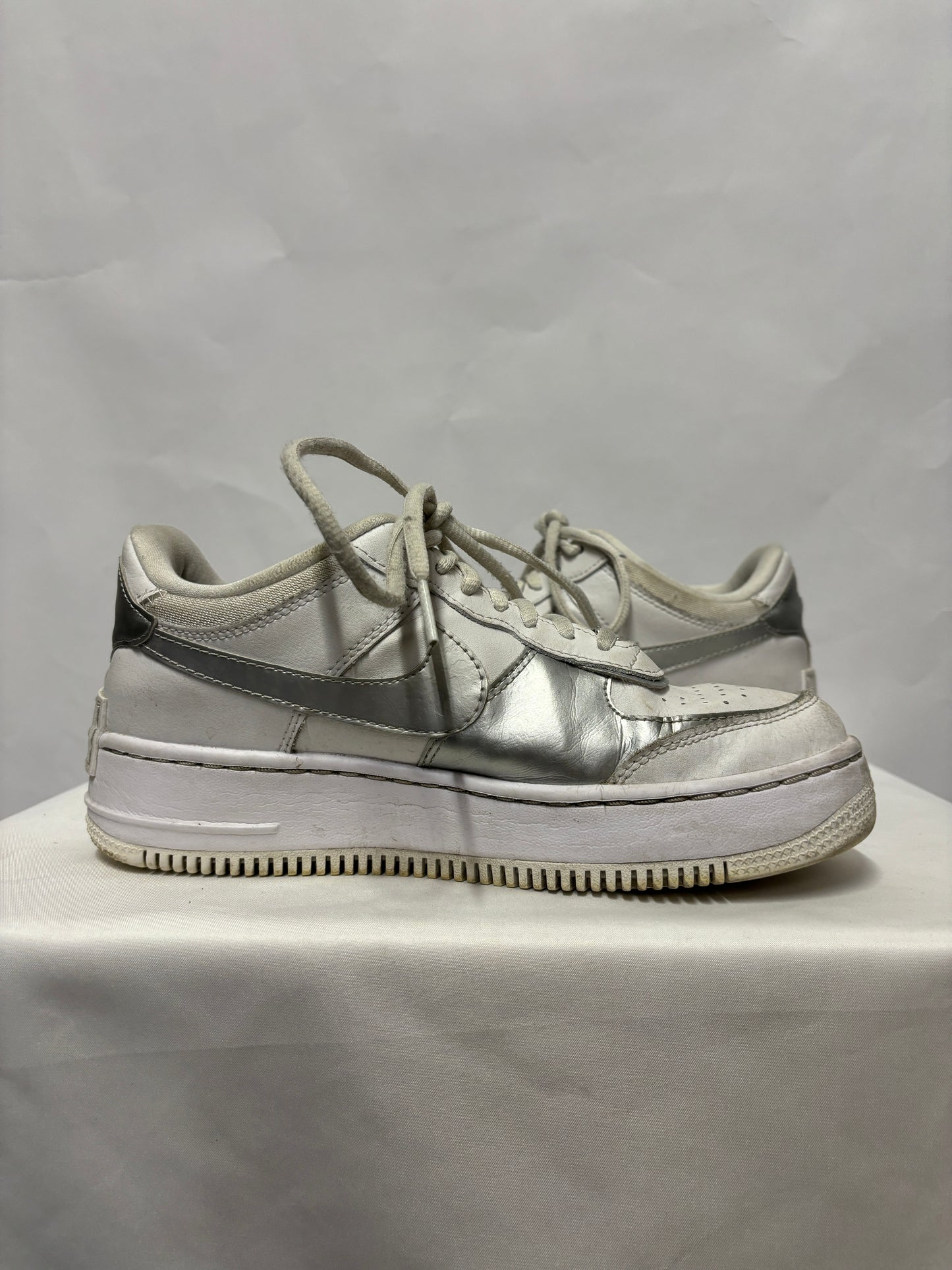 Nike Air Force 1 White Pure Metallic Silver Low Shadow Trainers 5