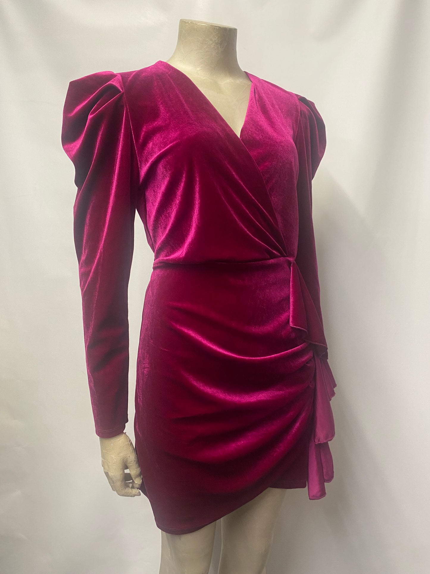 Pink Velvet Long Sleeved Mini Dress Small