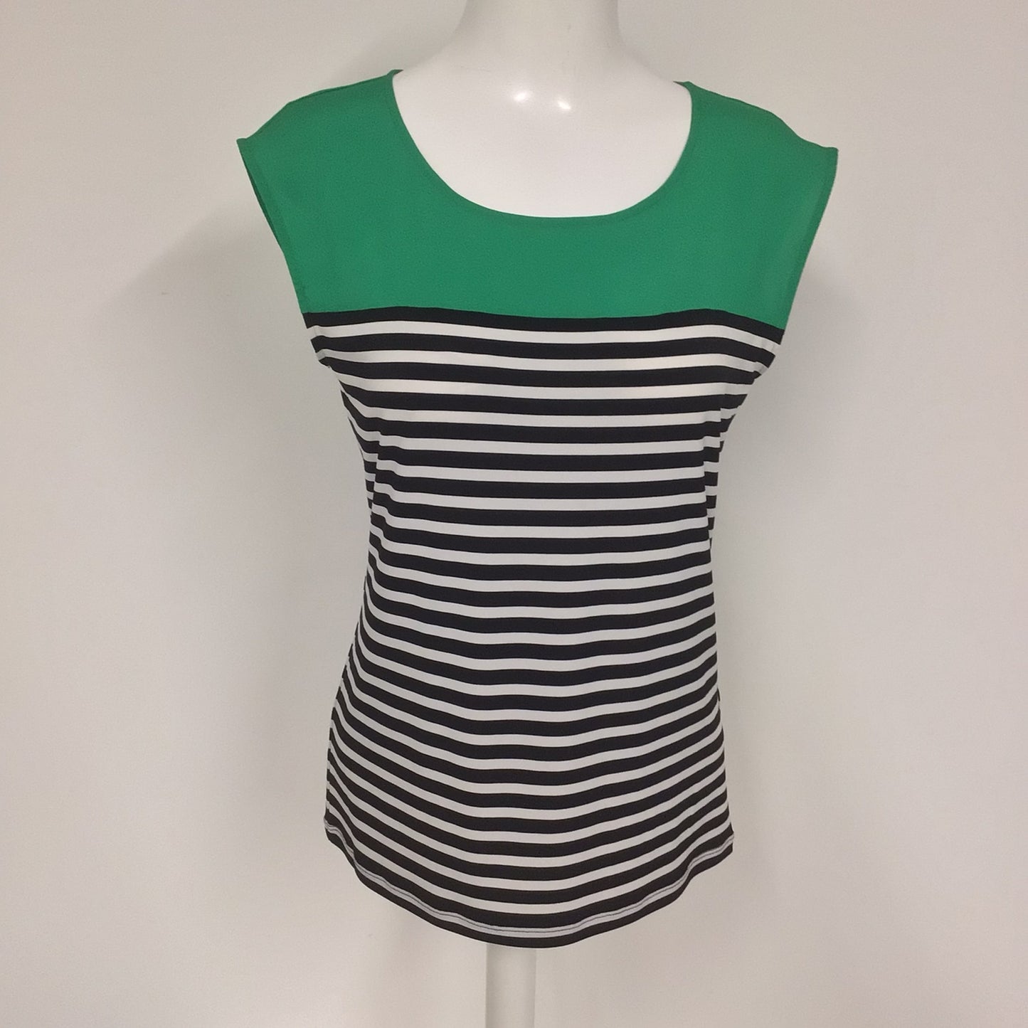 BNWT Calvin Klein Green & Black/White Striped Top Size S