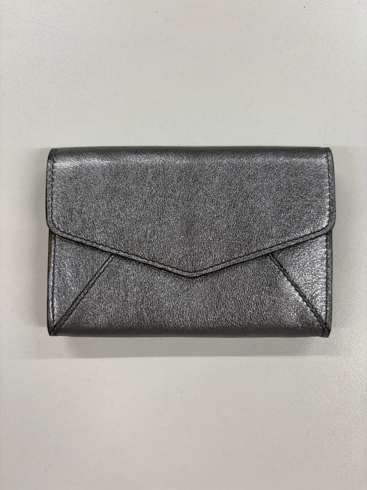 Yves Saint Laurent Rive Gauche Leather Silver Y-Mail Envelope Card Holder Wallet