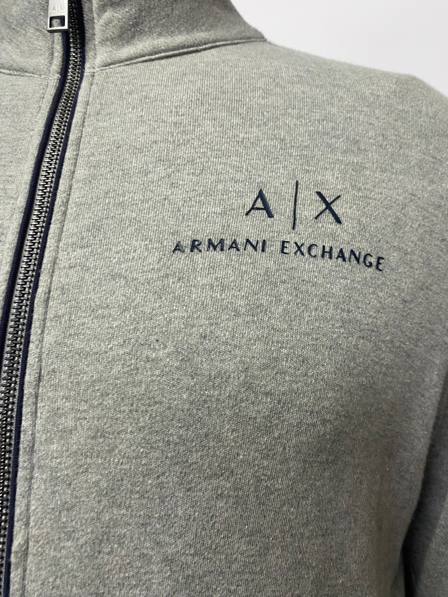 Armani Exchange Grey Cotton High Neck Zip Through Sweater Medium