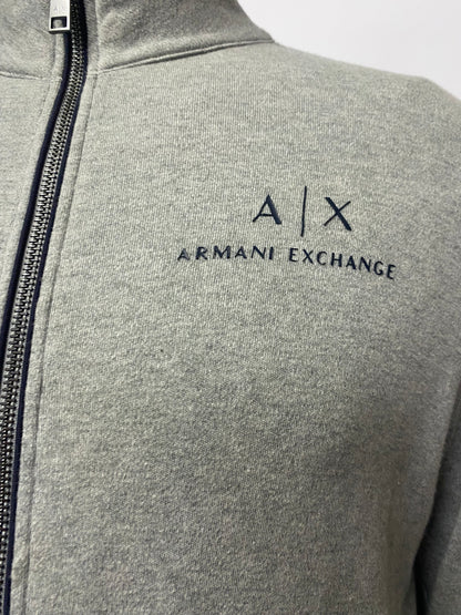 Armani Exchange Grey Cotton High Neck Zip Through Sweater Medium