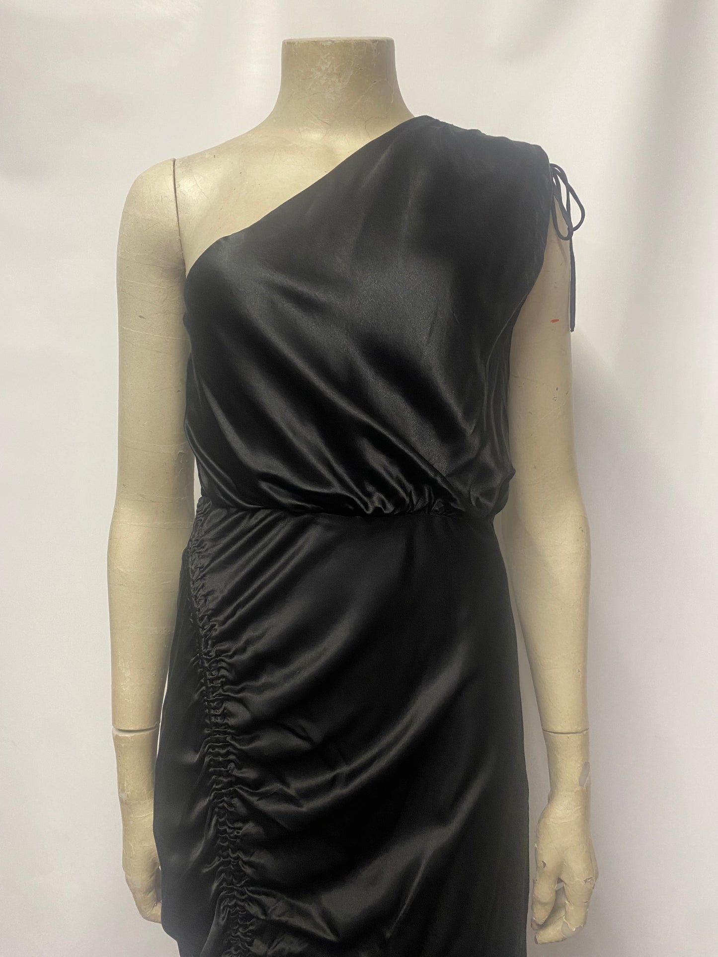 AllSaints Black Satin One Shoulder Laura Dress 8 BNWT