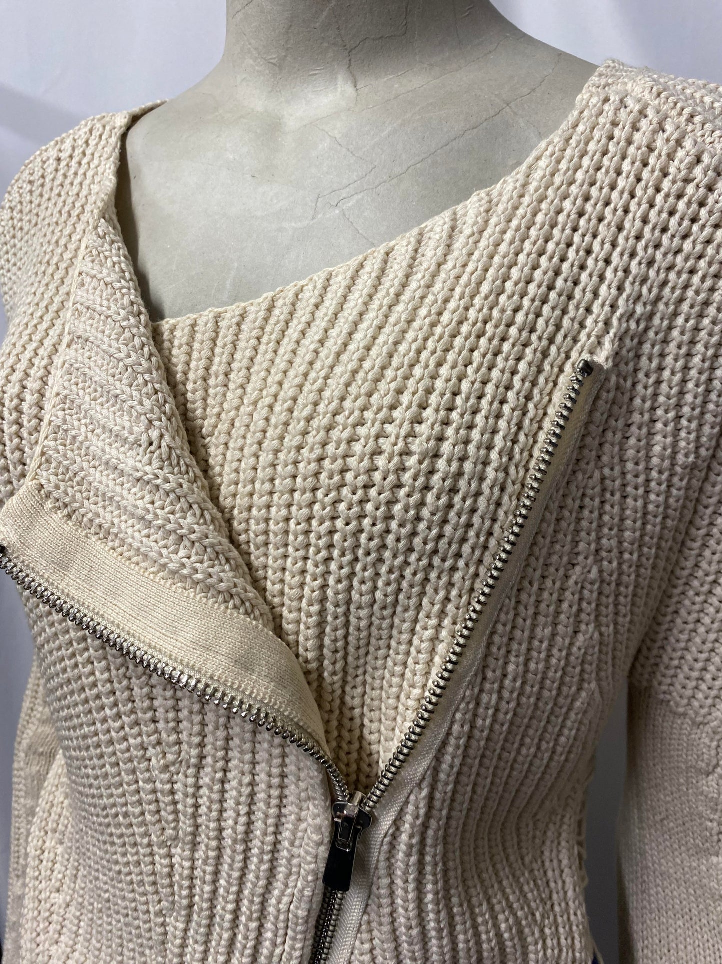 Maje Cream Cotton Blend Asymmetric Zip Cardigan Small