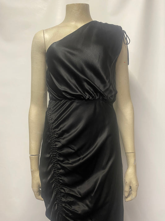 AllSaints Black Satin One Shoulder Laura Dress 8 BNWT