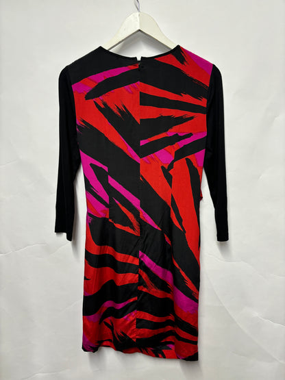 DKNY Black, Red and Purple Silk Long Sleeve Dress Small/10