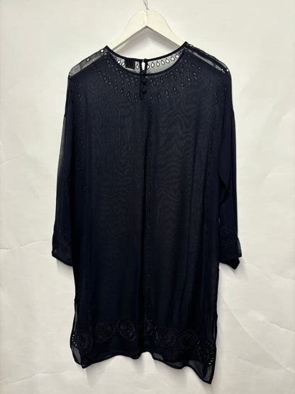 Iris and Ink Navy Sheer Tunic Dress M/L