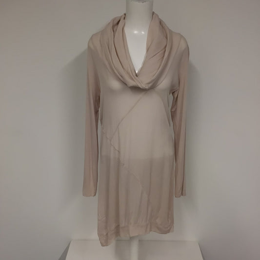 BNWT Collezione Gaia Light Peach Long Cowl Neck Tunic Top w/Silk Size S