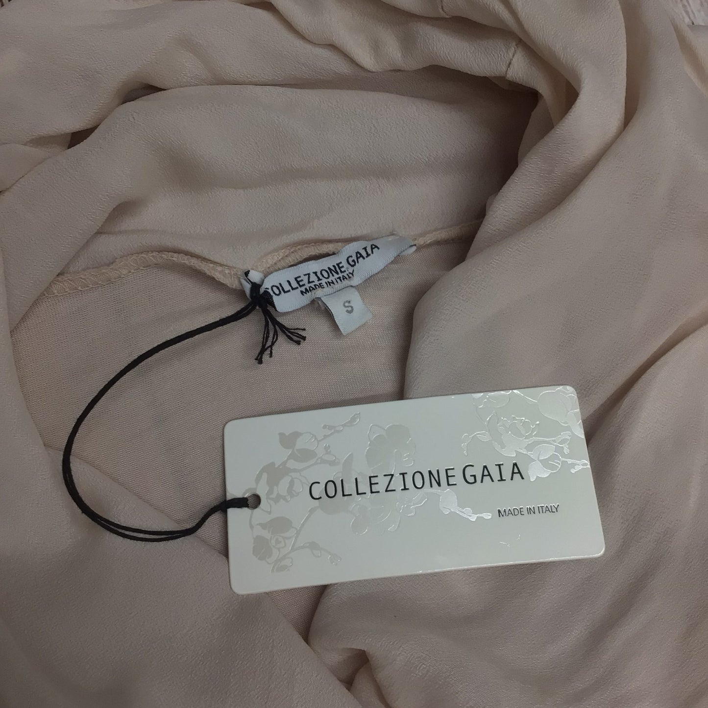 BNWT Collezione Gaia Light Peach Long Cowl Neck Tunic Top w/Silk Size S