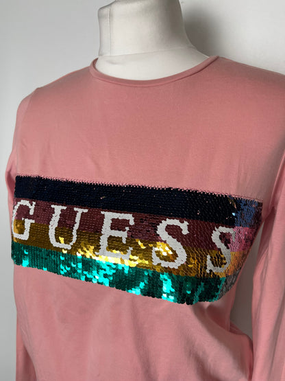 BNWT Guess Pink Sequin Top Youth 14