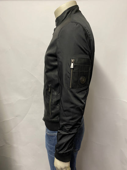 Trussardi Jeans Men's Black Leather Panelled Slim-fit Bomber Jacket Small