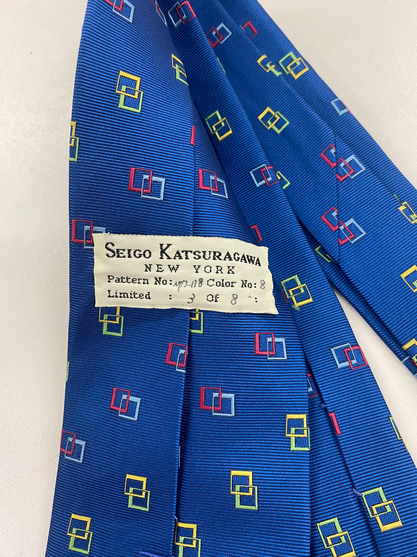 Seigo Katsuragawa Blue Square Print Tie Limited Edition Color no.8 3/8