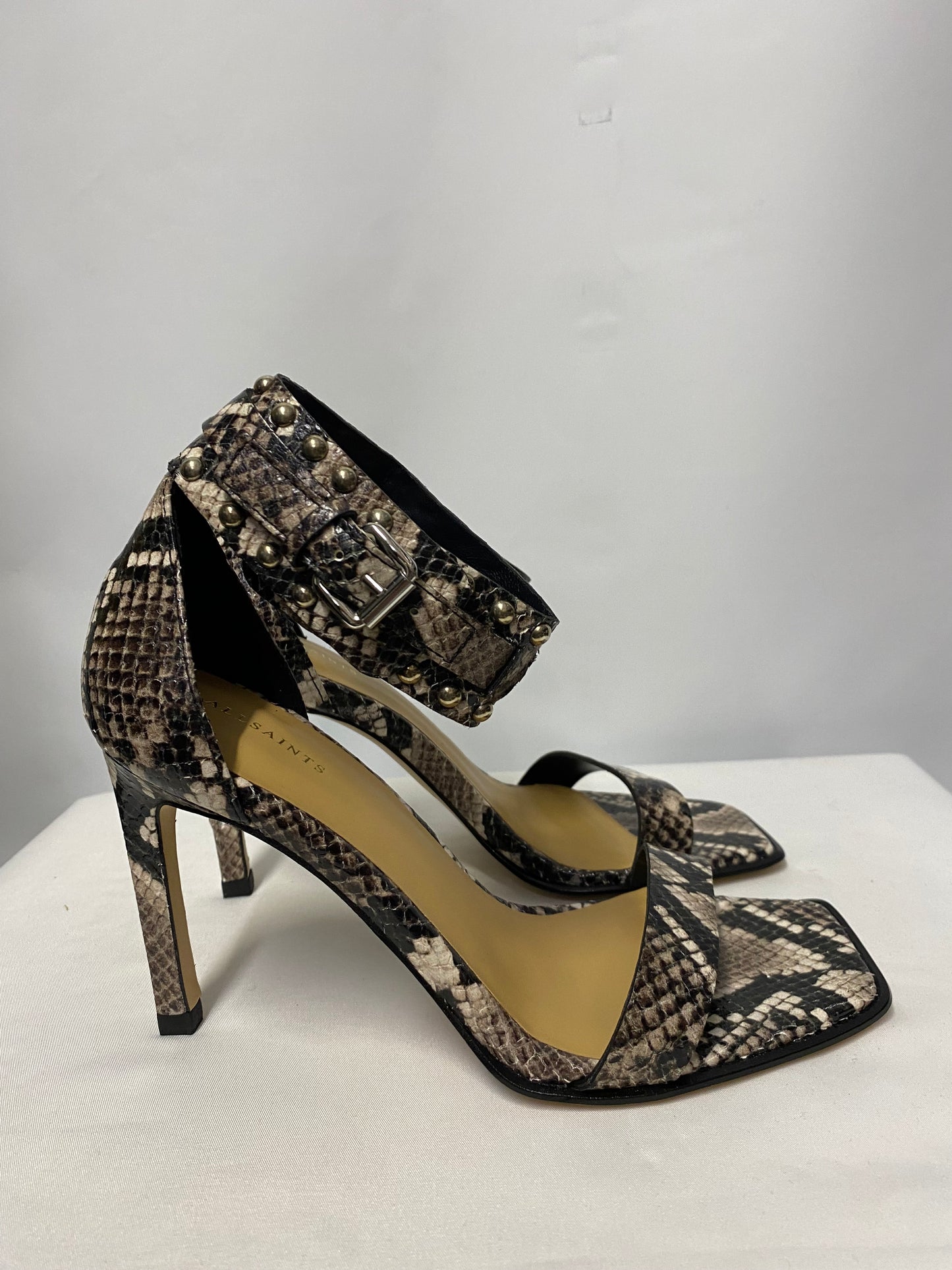 AllSaints Taupe Alma Snake Sandal Heels BNWT 5/36