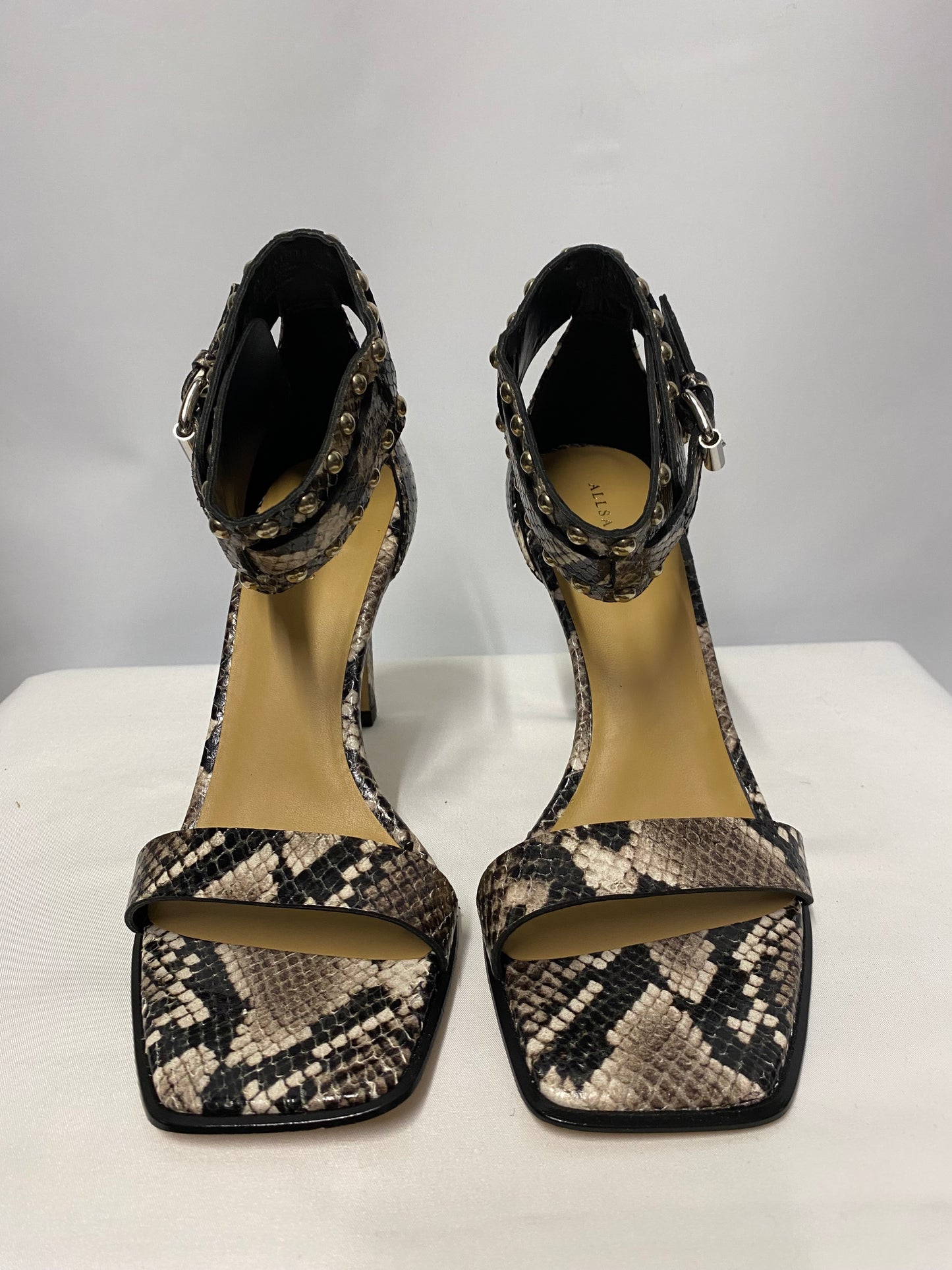 AllSaints Taupe Alma Snake Sandal Heels BNWT 5/36