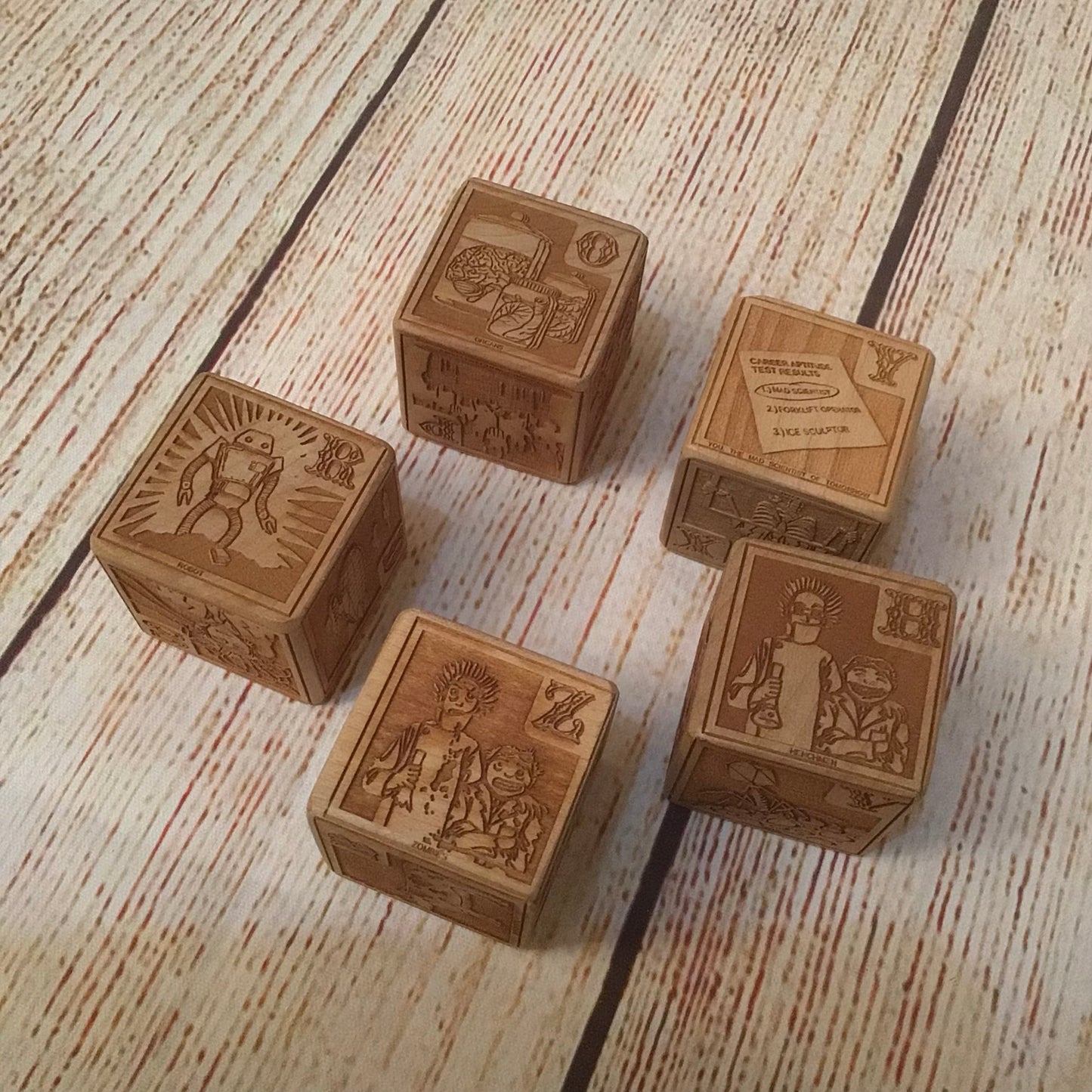 Young Mad Scientist First Wooden Alphabet Blocks (5 Block Set, no box)