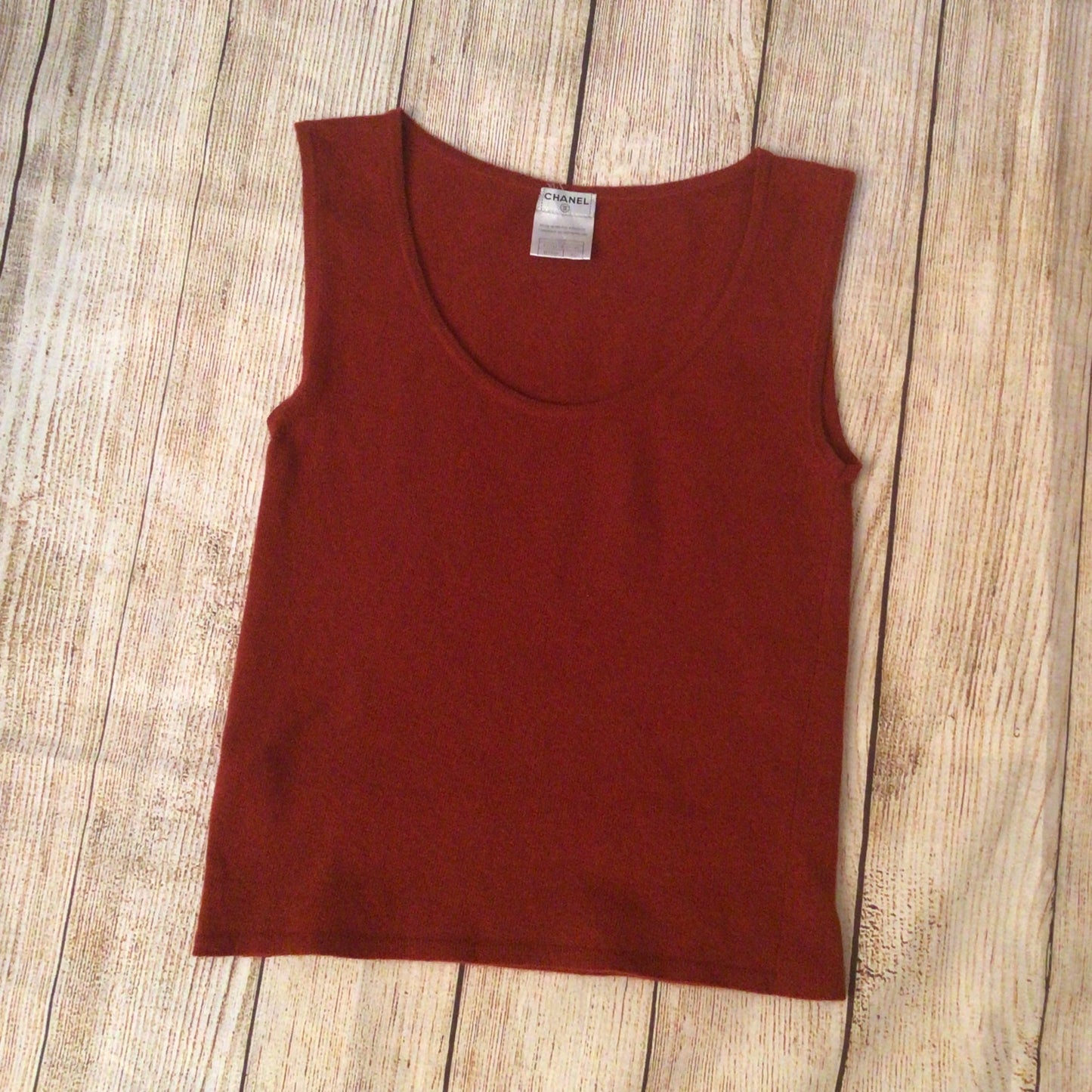 Vintage Chanel Rust Brown Knitted 100% Cashmere Top Size 42 (P22313W03243)