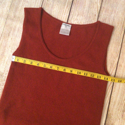 Vintage Chanel Rust Brown Knitted 100% Cashmere Top Size 42 (P22313W03243)
