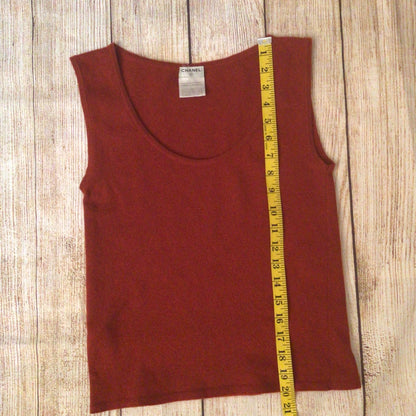 Vintage Chanel Rust Brown Knitted 100% Cashmere Top Size 42 (P22313W03243)