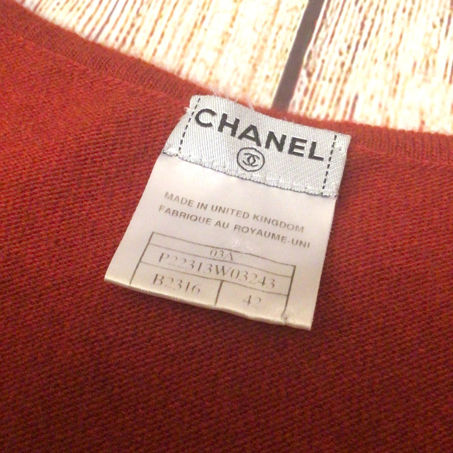 Vintage Chanel Rust Brown Knitted 100% Cashmere Top Size 42 (P22313W03243)