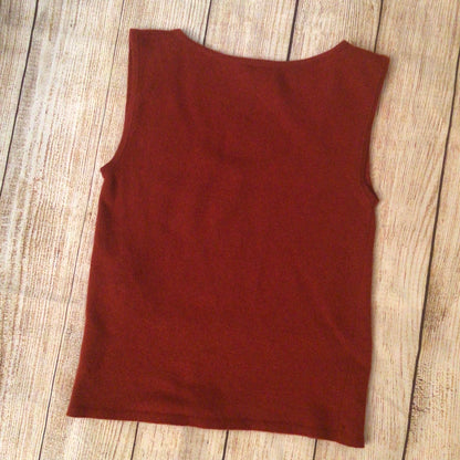 Vintage Chanel Rust Brown Knitted 100% Cashmere Top Size 42 (P22313W03243)