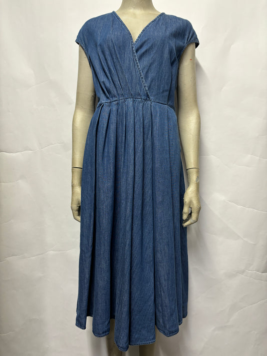 Weekend MaxMara Blue Denim V-neck Pleated Midi Dress 10 BNWT