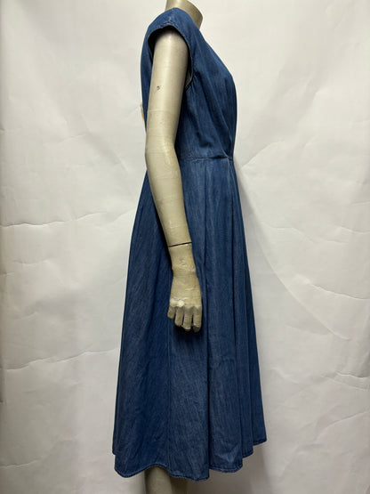 Weekend MaxMara Blue Denim V-neck Pleated Midi Dress 10 BNWT