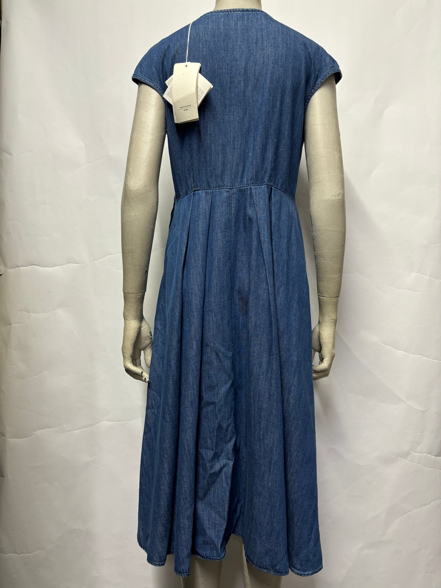 Weekend MaxMara Blue Denim V-neck Pleated Midi Dress 10 BNWT