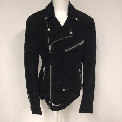 AllSaints Black Suede Leather Bonson Biker Jacket w/Quilter Shoulder Size XS